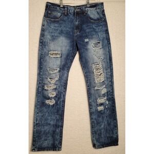 Black Premium Stretch Jeans Women's 32/34 Distressed Color Blue Denim 0193